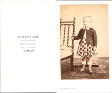 Pottier, St Malo, Little Boy in Scottish Fabric Suit Vintage CDV Albumen c