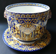 Faience Gien cache pot et son