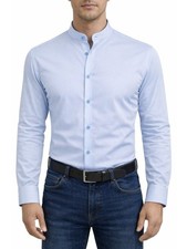 Chemise bleu ciel col mao Bill