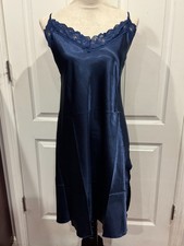 Wmn's Lingerie Satin Nightgown Slip Navy Blue Thin & Soft Sz 3XL 37"Lx26"W