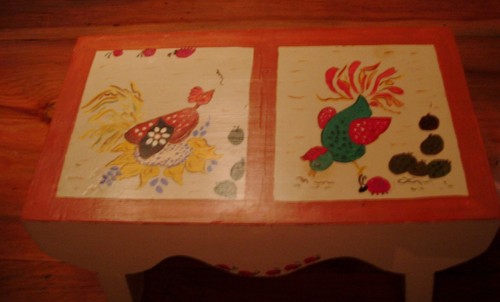 Hand painted wooden stool - painted, with