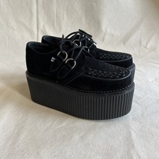 T.U.K Black Suede Viva Mondo Creepers 3in Size Mens 6 Womans 8 Euro39