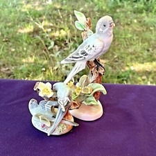 VlNTAGE Rare BLUE PARAKEET Kakariki Mama & Babies SET of 2 Figurines ❤️sj7m5s