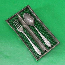 Antique Metal Doll Cutlery Tray with Fork and Spoon
