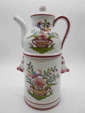 TISANIÈRE VEILLEUSE DÉCOR OISEAUX SUR PANIER EN FAÏENCE DE LALLIER A MOUSTIERS