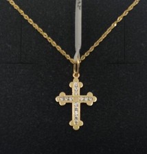 Pendentif Et Chaîne En Or 18K 750 Mls. Croix Avec Zirconiums 17,3 Mm. Réf 4M26G