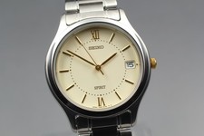 Vintage 1997 [N MINT] New Batt Seiko Spirit 7N42-6110 Qz Cream Mens Watch Japan