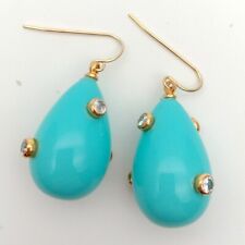 Turquoise Blue Teardrop Sea Shell Pearl Cz Pave hook Earrings