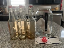 Kombucha Brew Kit 1 Gal Jar (6) Flip Top Bottles Temperature Strip