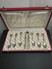 COFFRET 6 CUILLERES ET PINCE A SUCRE EN ARGENT MASSIF FILIGRAN