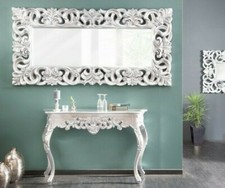 XXL SET Wandspiegel+Wandkonsole Antique Luxuriös Palatial Baroque Rokoko Argent