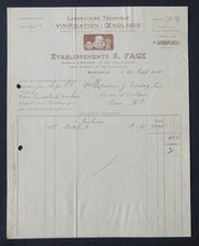 1925 Invoice FAGE Vinification Oenology BORDEAUX Wine Win Illustrated Billhead 100