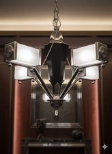 Lustre Art Deco Moderniste Ancien Laiton Chrome Lampe Design Vintage