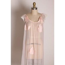 1950s Sheer Pink Fig Leaf Risque Pin Up Eves Leaves Night Gown by Chevette