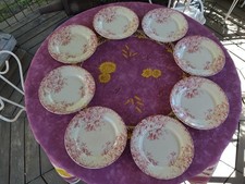 8 Assiettes Plates Porcelaine Opaque de Gien Modèle Floréal Rose Rouge 23,5cm