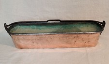 Petite poissonière cuivre rouge antique, anse poignée carré en fer forgé