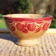 Antique Hamage Nord Patinated Earthenware Bowl / Moulin des Loups Cherry Pattern