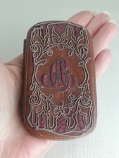 Etuit à cigare ancien en cuir broderie monogrammé 19 ème