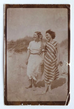 Two Women Smiling Beach Strange Boy Background - Vintage Photo Snapshot