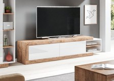 Meuble TV "Sintra" Bas 200Cm Extensible Sans Poignée Blanc Brillant Samda