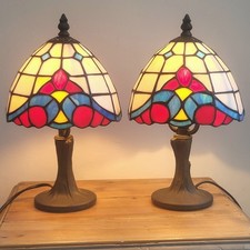 Paire de Lampes Style Tiffany en Pâte de Verre Coloré 31 cm