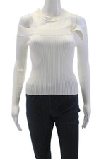 Jonathan Simkhai Womens Ribbed Long Sleeve Cold Shoulder Top White Size S