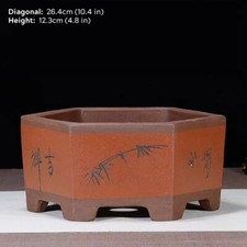 Classic Chinese Bonsai Pot 10" Large Octagon Hexagonal Purple Sand Brown Planter