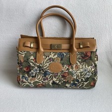 ROYAL TAPISSERIE Tote Bag with Leather Handles & Shoulder Strap Plum Tree Design