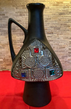 Rare 1965 Bodo Mans for Bay Keramik “Juwel” Relief Vase w/ Handle W. Germany