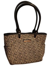 CALVIN KLEIN brown canvas hanbag- medium 15"w x 10"h x 6"d / trim 22"