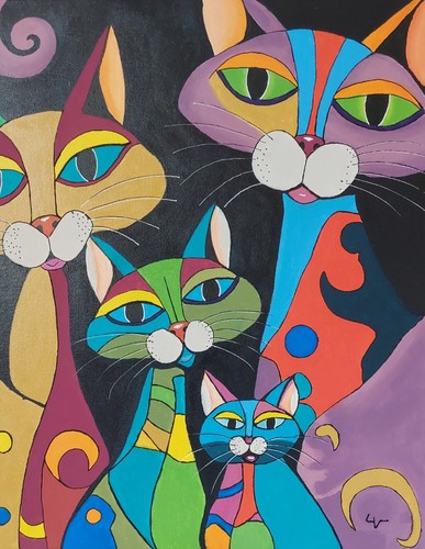 Tableau moderne chats colorés