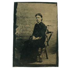 Rustic Tree Branch Chair Tintype c1870 Victorian Young Woman Studio Photo D2078