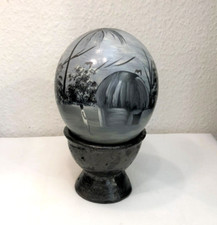 Ancien oeuf d'autruche peint + support en céramique Cabinet de curiosité Afrique