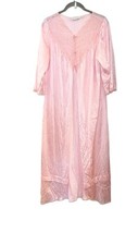 Vintage Vassarette Nylon Robe Pink Lace Trim Coquette Blush Pin Up Retro 70s 80s