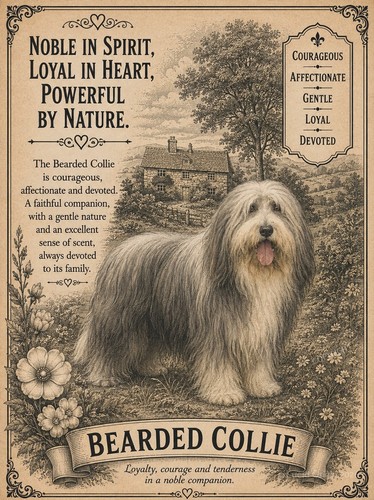 Affiche bearded collie - a4,