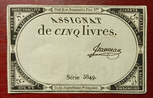 Billet assignat cinq livres - assignat,