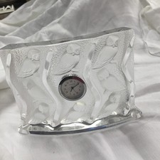 French Lalique France Hulotte Crystal Table Clock