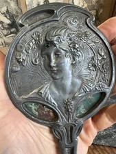 Handmade mirror Art Nouveau face woman tin Georges De Feure