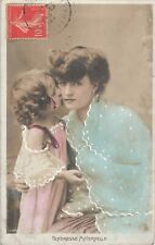 CP MATERNAL TENDERNESS LITTLE GIRL KISSING CHEEK WOMEN ELEGANT