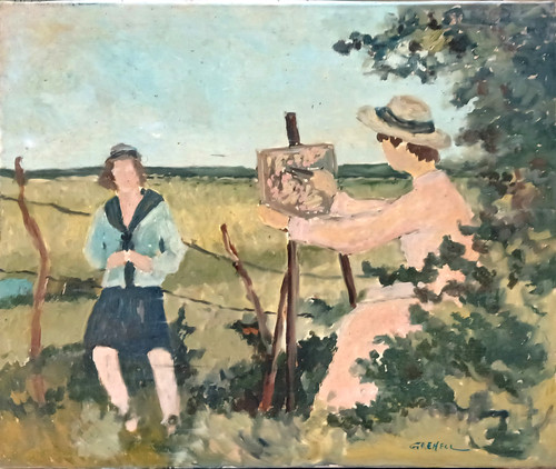 Peintre huile sur - - ,