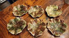 6 Vtg Jameson's Capistrano Pottery Leaf Canape Dish Majolica Style California