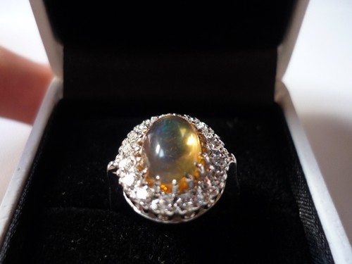 Bague cabochon blanc - bague, or