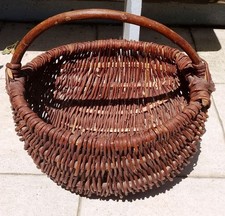 Ancien Panier Rond En Osier Et