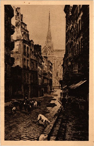 Cpa paris rue haut - haut, pavé
