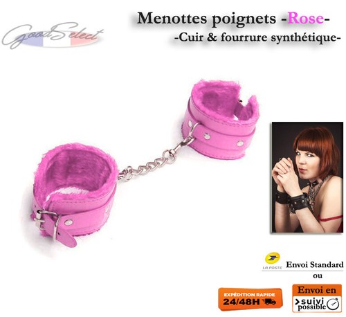 Menottes poignets rose cuir - menottes, -rose-