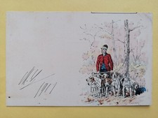 Old postcard illustration signed Charles De CONDAMY HUNTING pack of dogs