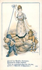 B501 NENETTE & RINTINTIN Lucky wool puppet doll war 1914-1918 satirical postcard