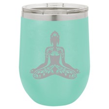 Stemless Wine Tumbler Coffee Travel Mug Double Wall Insulated Buddha Yoga Lotus
