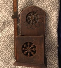 Antique French Metal MATCH Allumettes Wall Holder Salt Box Container Dutch Wood