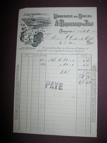 Ancienne facture brasserie des - facture,